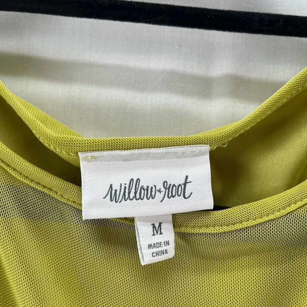 Willow & Root Tank Top Womens Size M Mesh Yoke Draped Sleeveless Blouse Yellow - Picture 9 of 12
